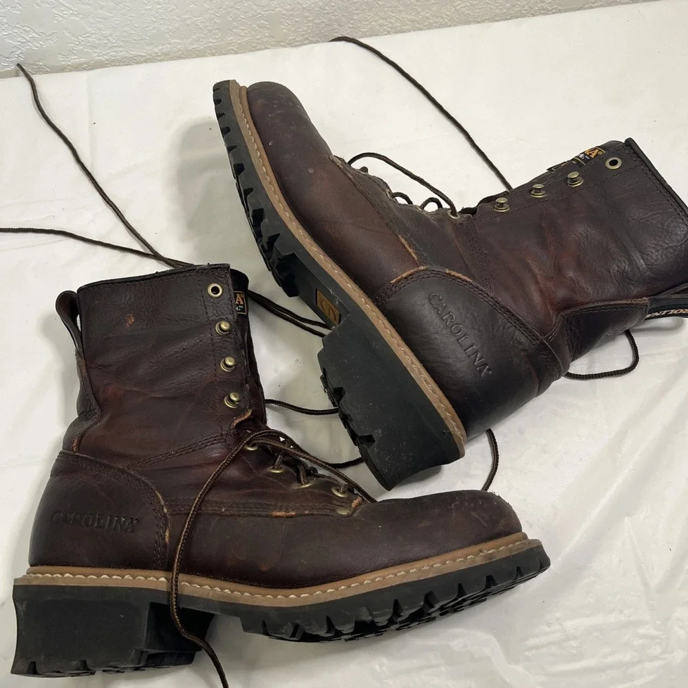 Carolina 1821 Mens 10M Brown Leather Steel Toe Logger 8